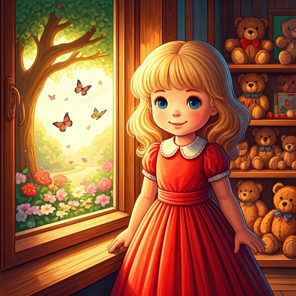 Nostalgic Toy Shop Scene with Happy Doll