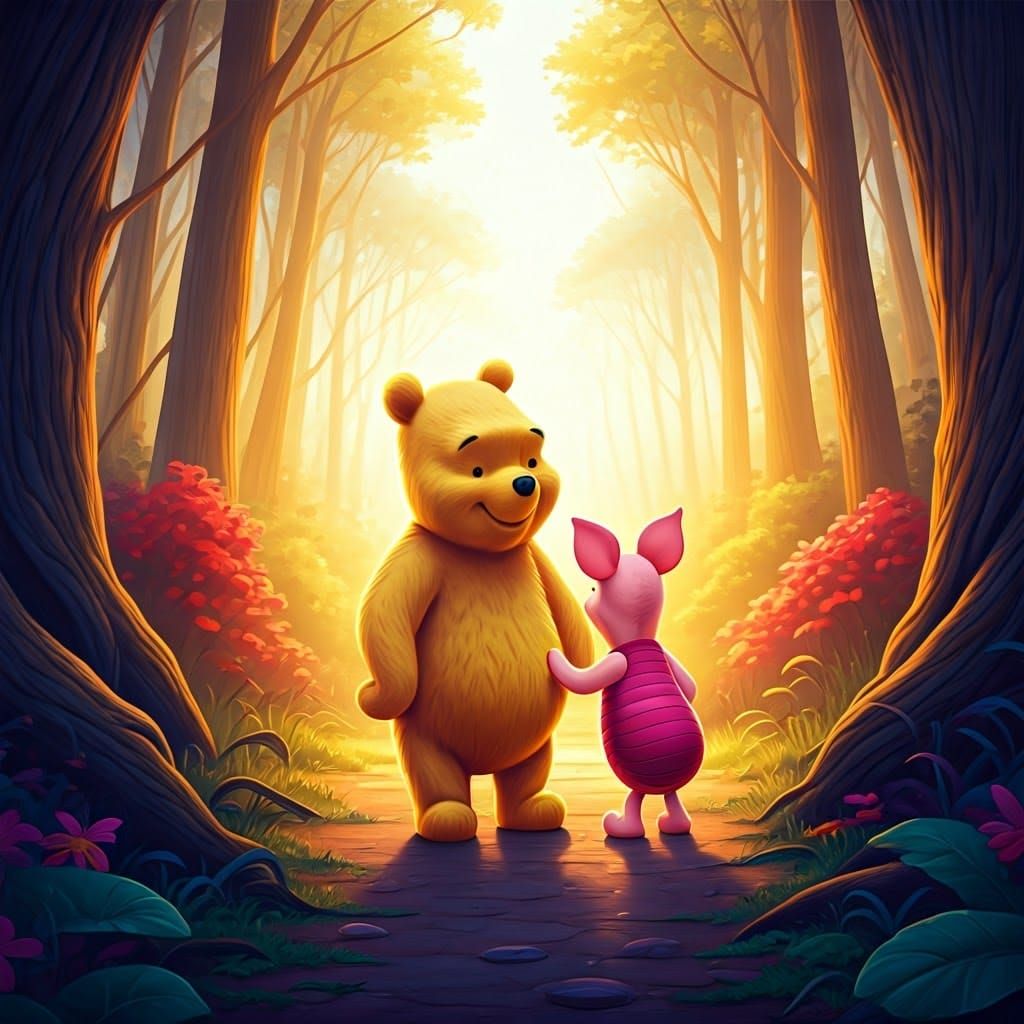 Pooh and Piglet's Joyful Reunion in 3D Art