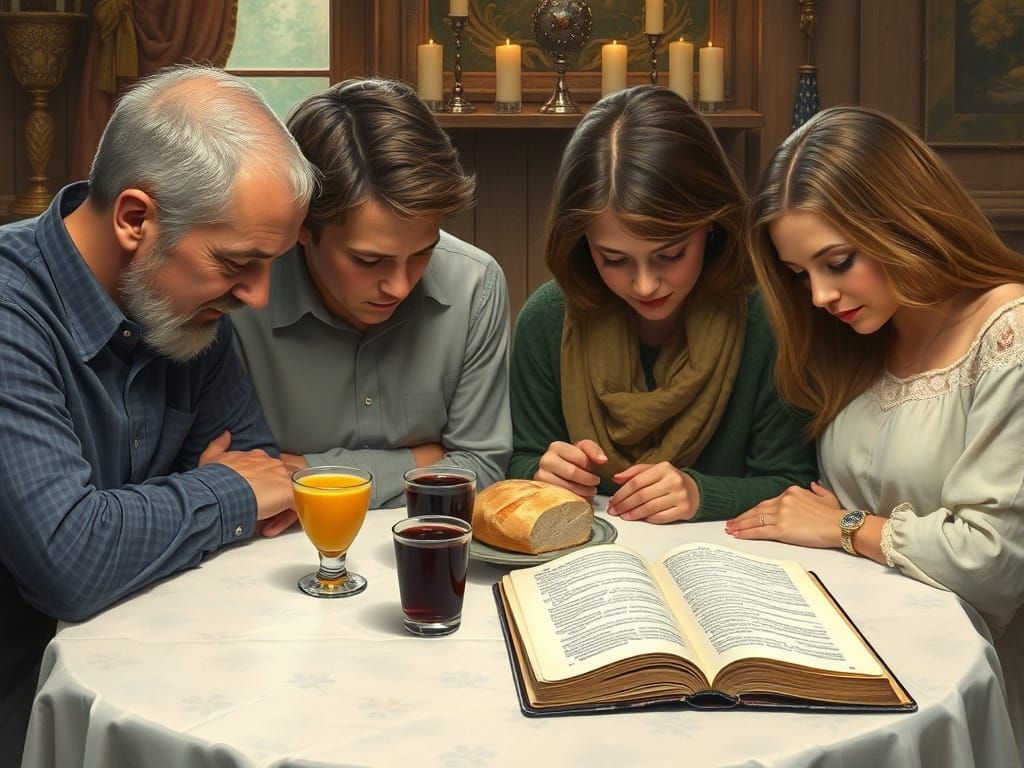 Family Communion Scene in Norman Rockwell Style