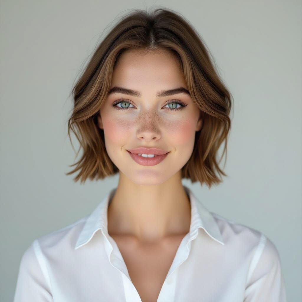 Photorealistic Portrait of Young Woman with Freckles
