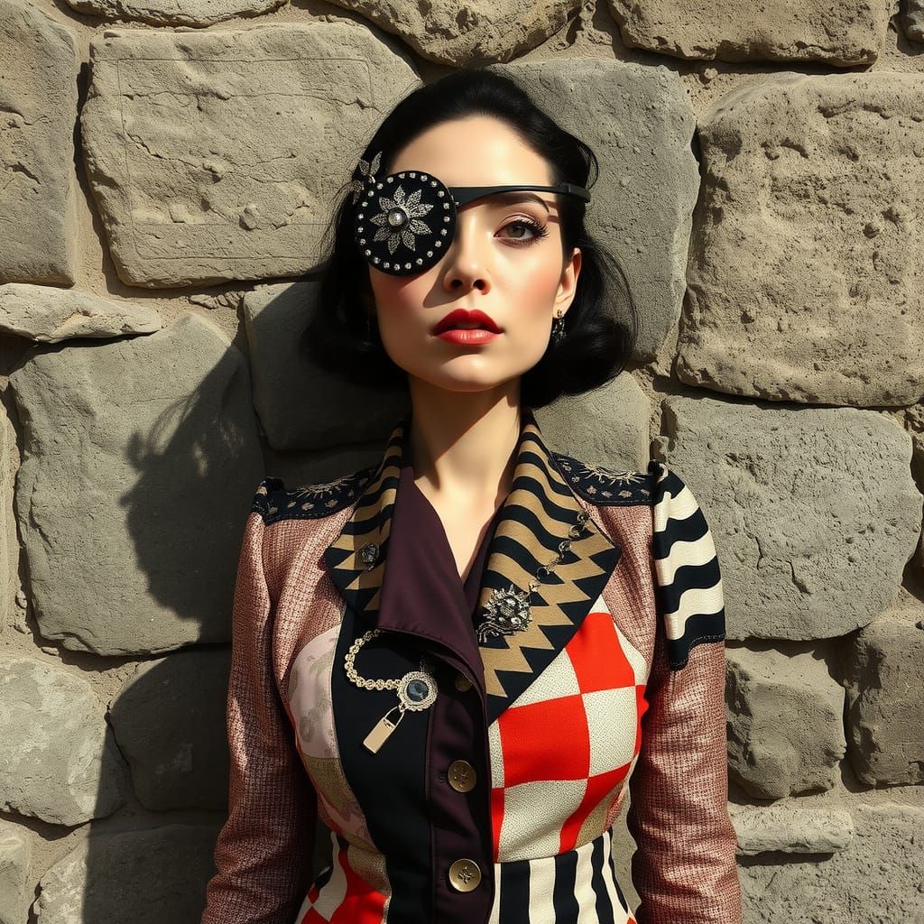 Surreal Couture Woman with Distorted Shadows