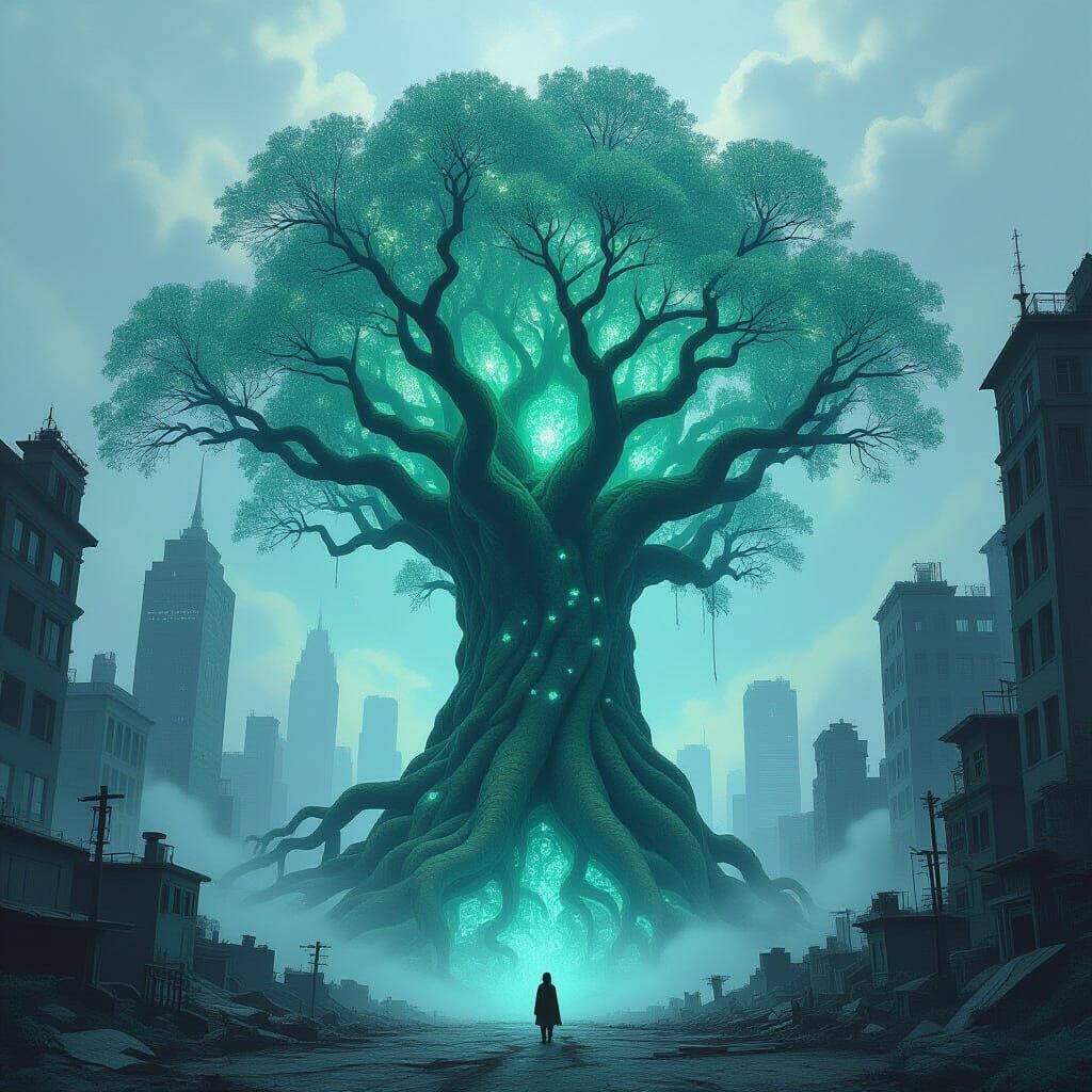 Ancient Bioluminescent Tree in Forgotten City