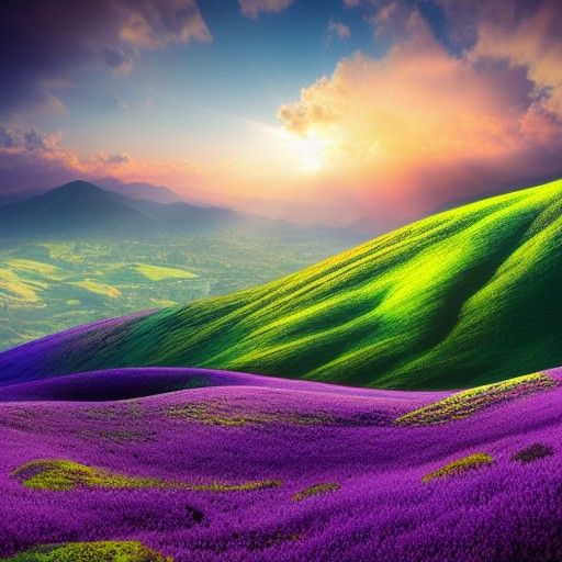 Lush Hills Aglow with Sunset: A Matte Painting