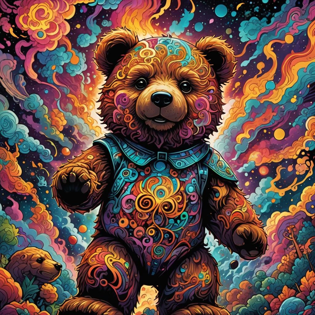Psychedelic Teddy Bear in Comic Book Style