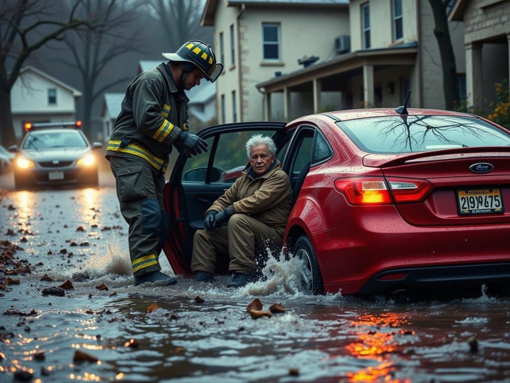 Firefighter Rescue During Flash Flood: A Dramatic Scene