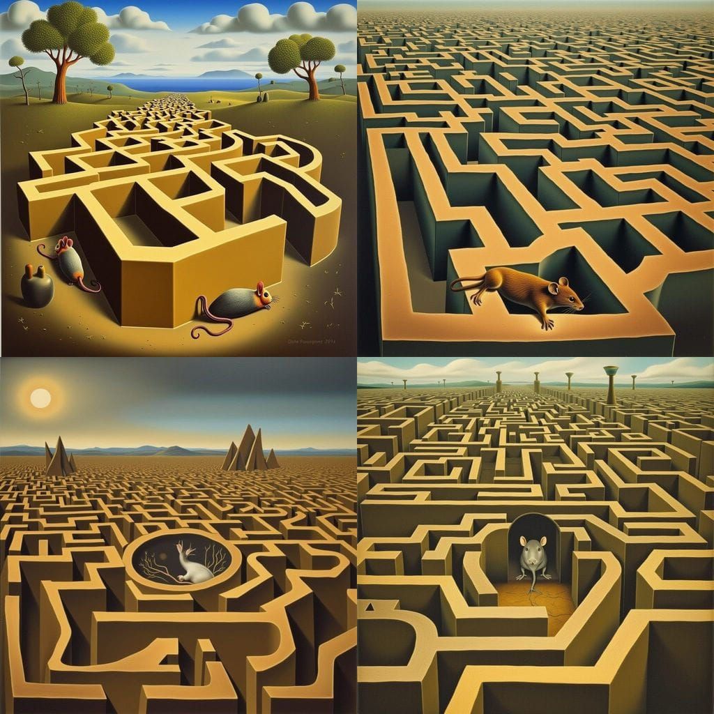 Whimsical Mouse in a Surreal Labyrinth