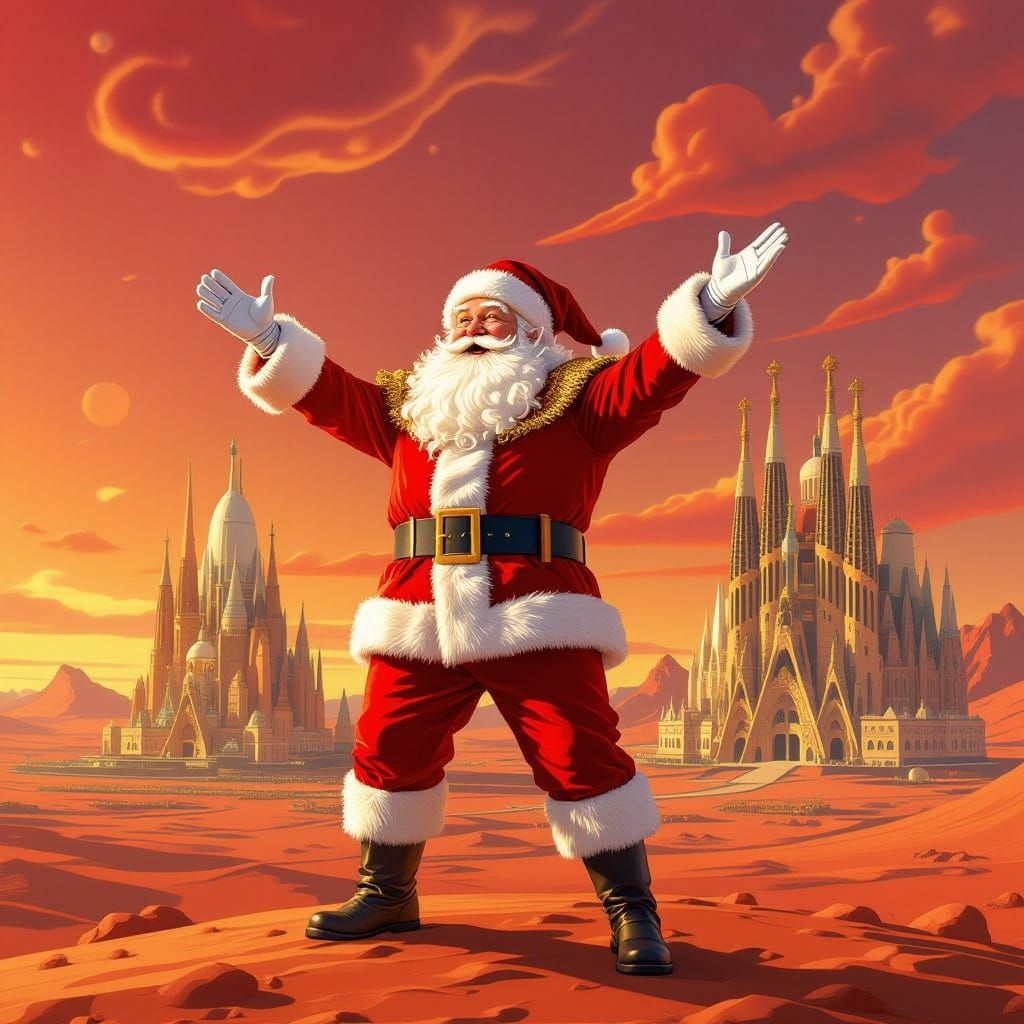 Santa Claus Conquers the Martian Landscape in Vibrant Red an...
