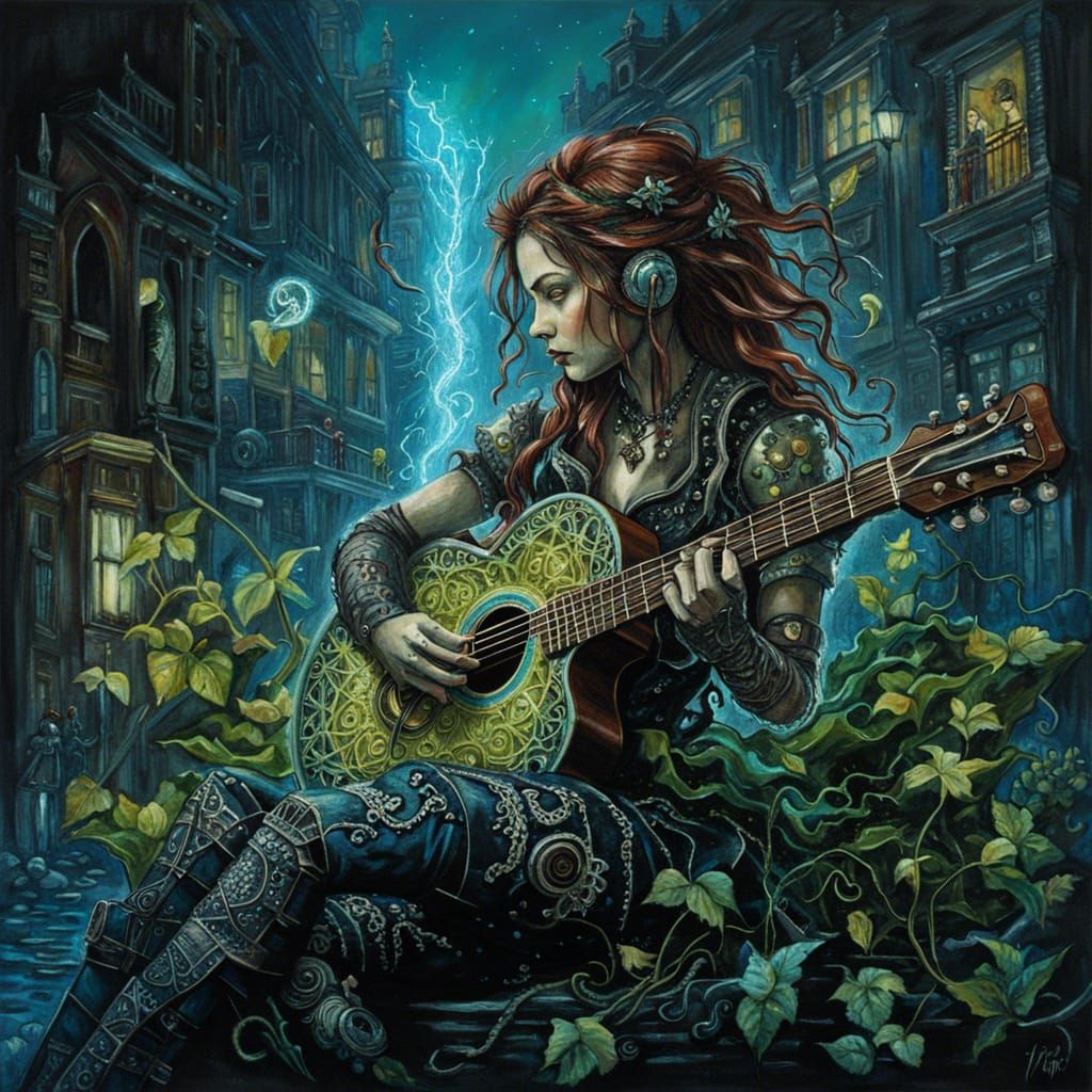Bioluminescent Steampunk Robotic Poison Ivy Guitarist