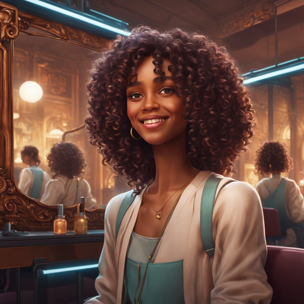 Beauty in Bloom: A Joyful Brown Girl in Art Nouveau Style