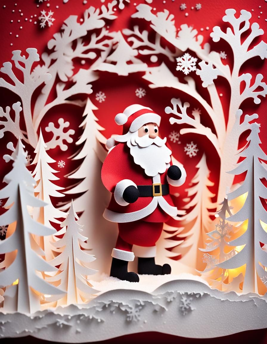 Festive Santa Claus in 3D Paper Art