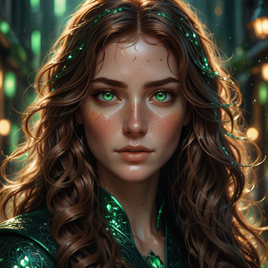 Fantasy Girl with Emerald Eyes Digital Painting