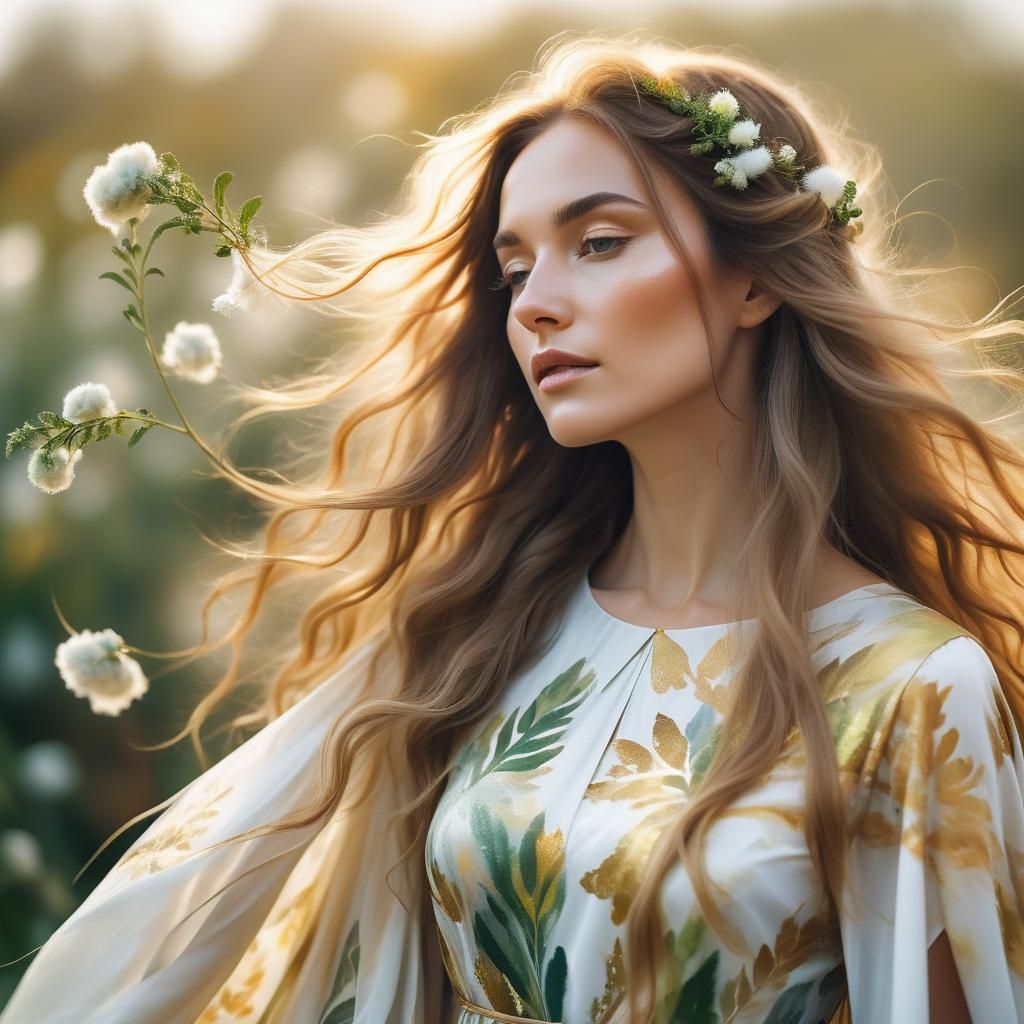 Woman with Plant Makeup in Impressionistic Style