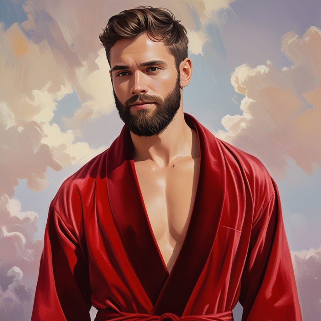 Bearded Man in Red Robe, Oil Painting