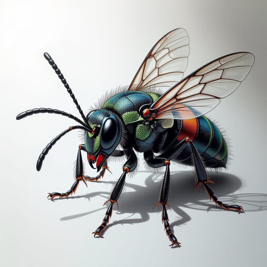 Surreal Insect: Detailed Pencil Line Art