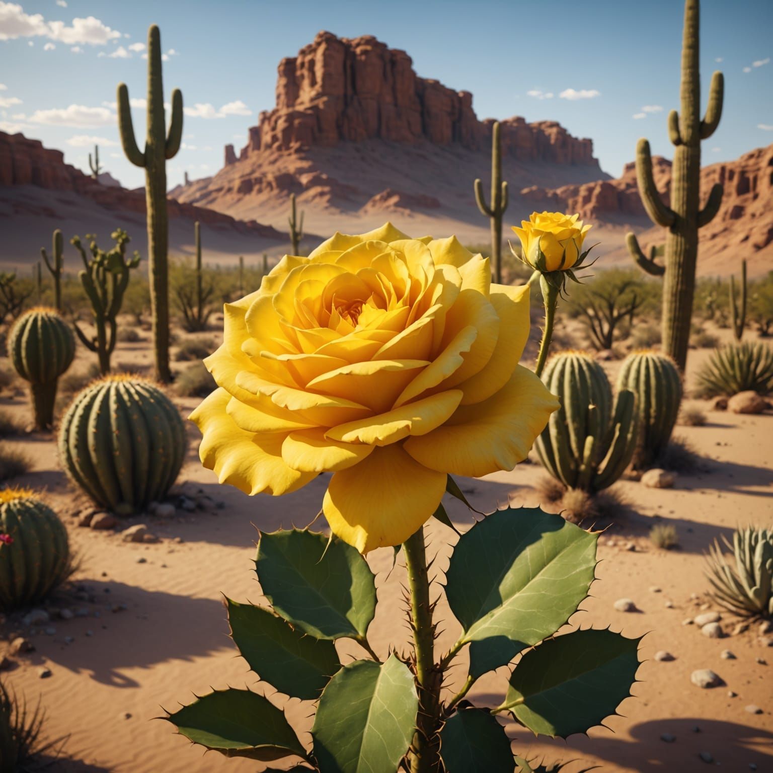 Surreal Oasis Blooms with Vibrant Desert Rose in Cyberpunk S...