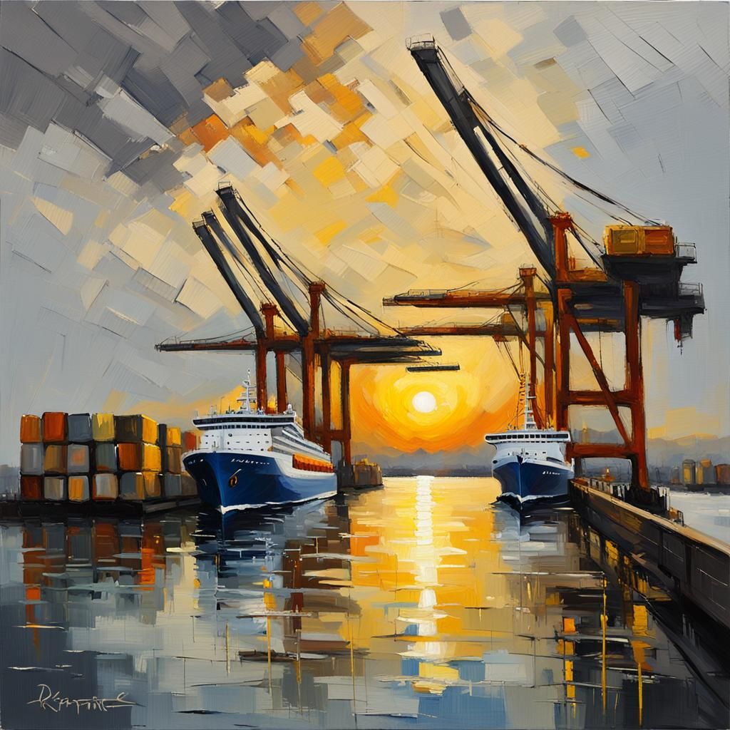 Cruise Port in Grayscale Oil Painting with Fantasy Matte