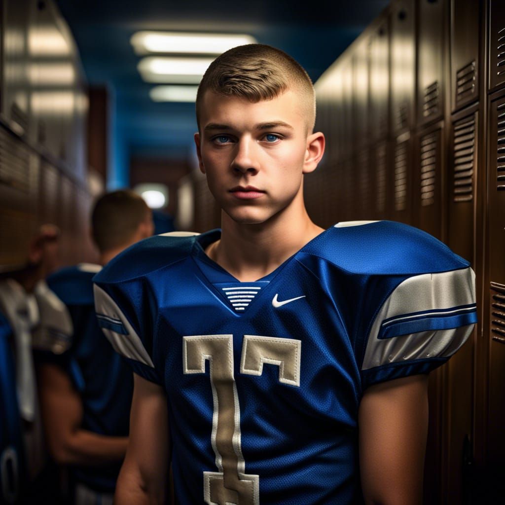 Hyperrealistic Football Player in Locker Room