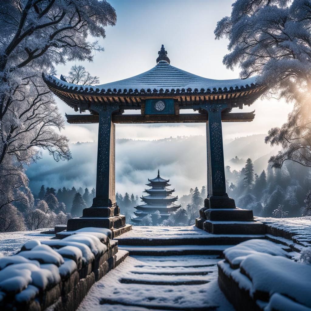 Lempuyang Temple Gate in Snowy Mountains