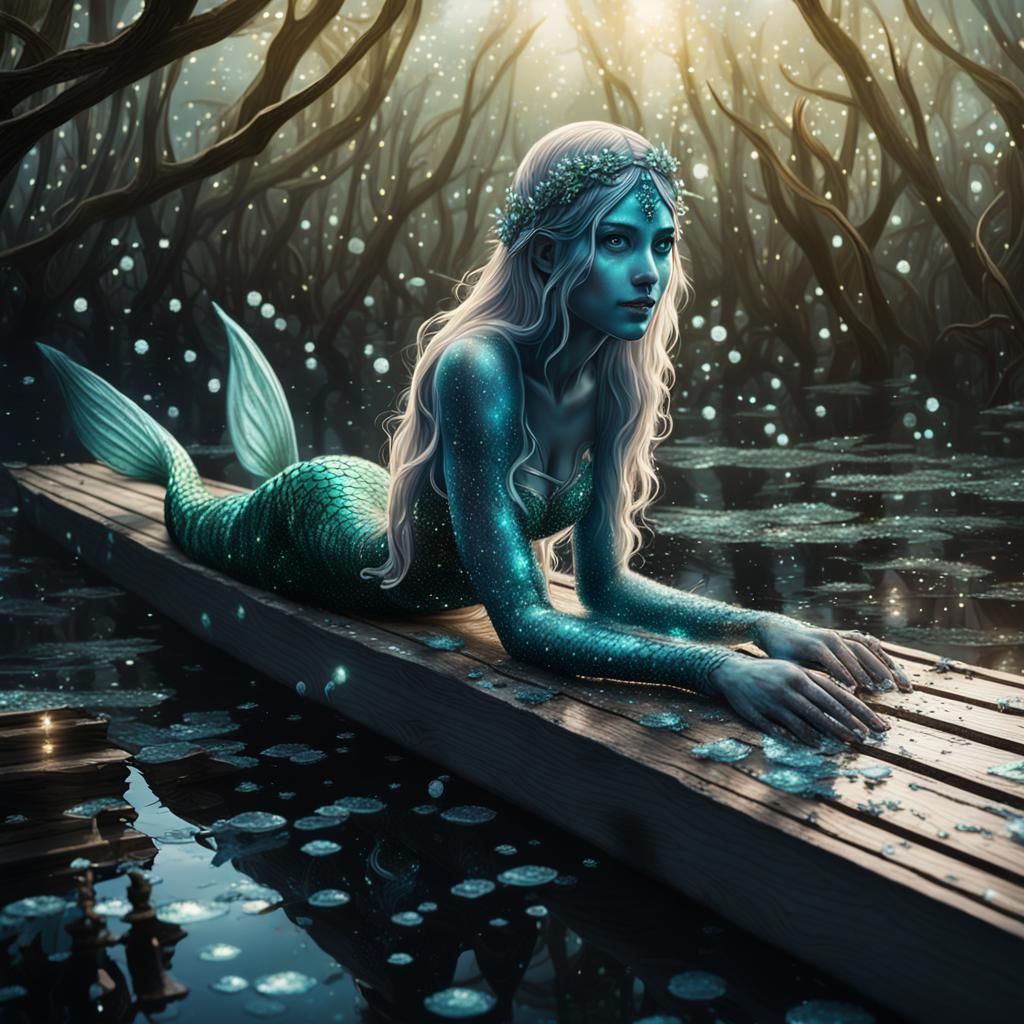 Bioluminescent Mermaid Emerges from Mangrove Swamp