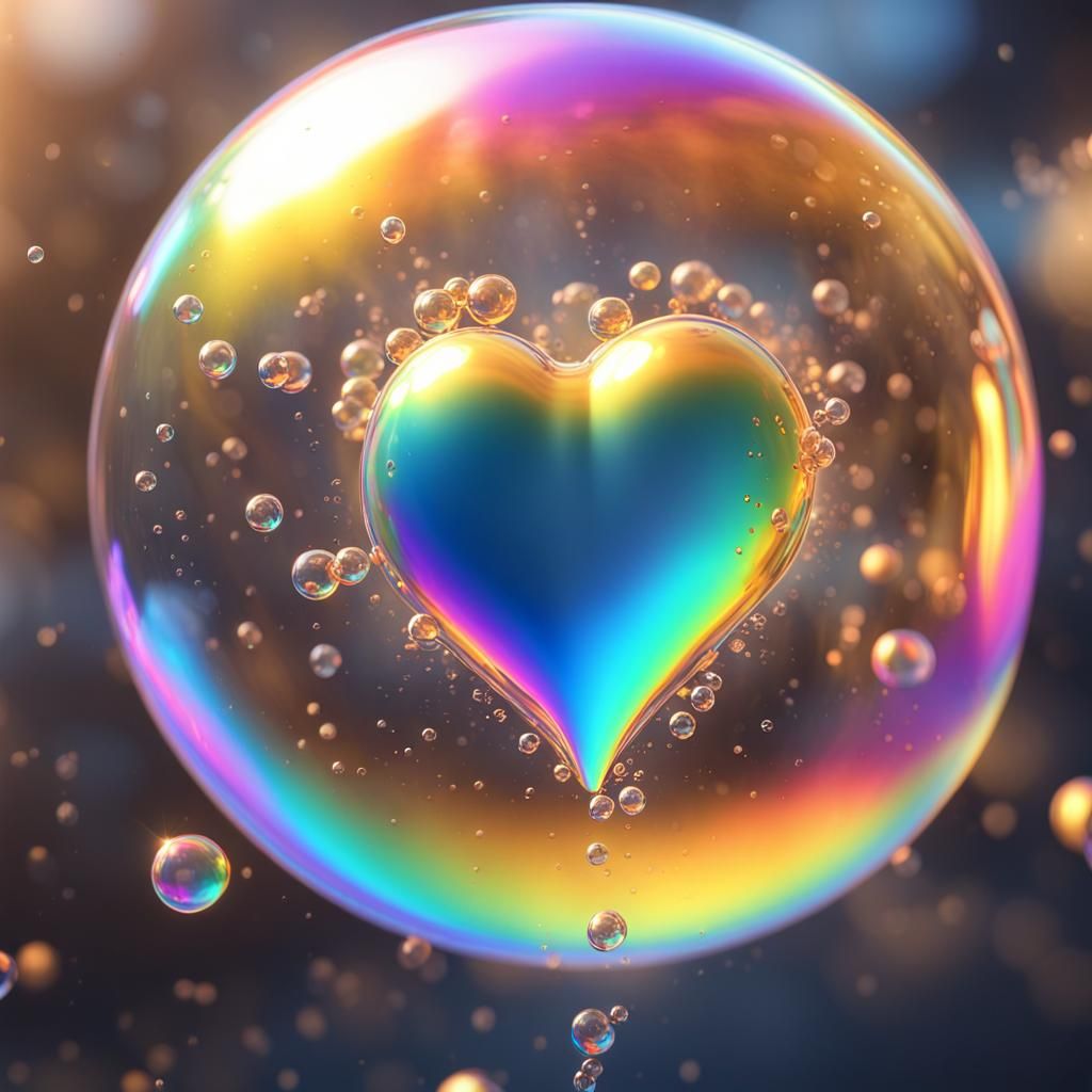 Gold Heart in Soap Bubble, 3D Game Art