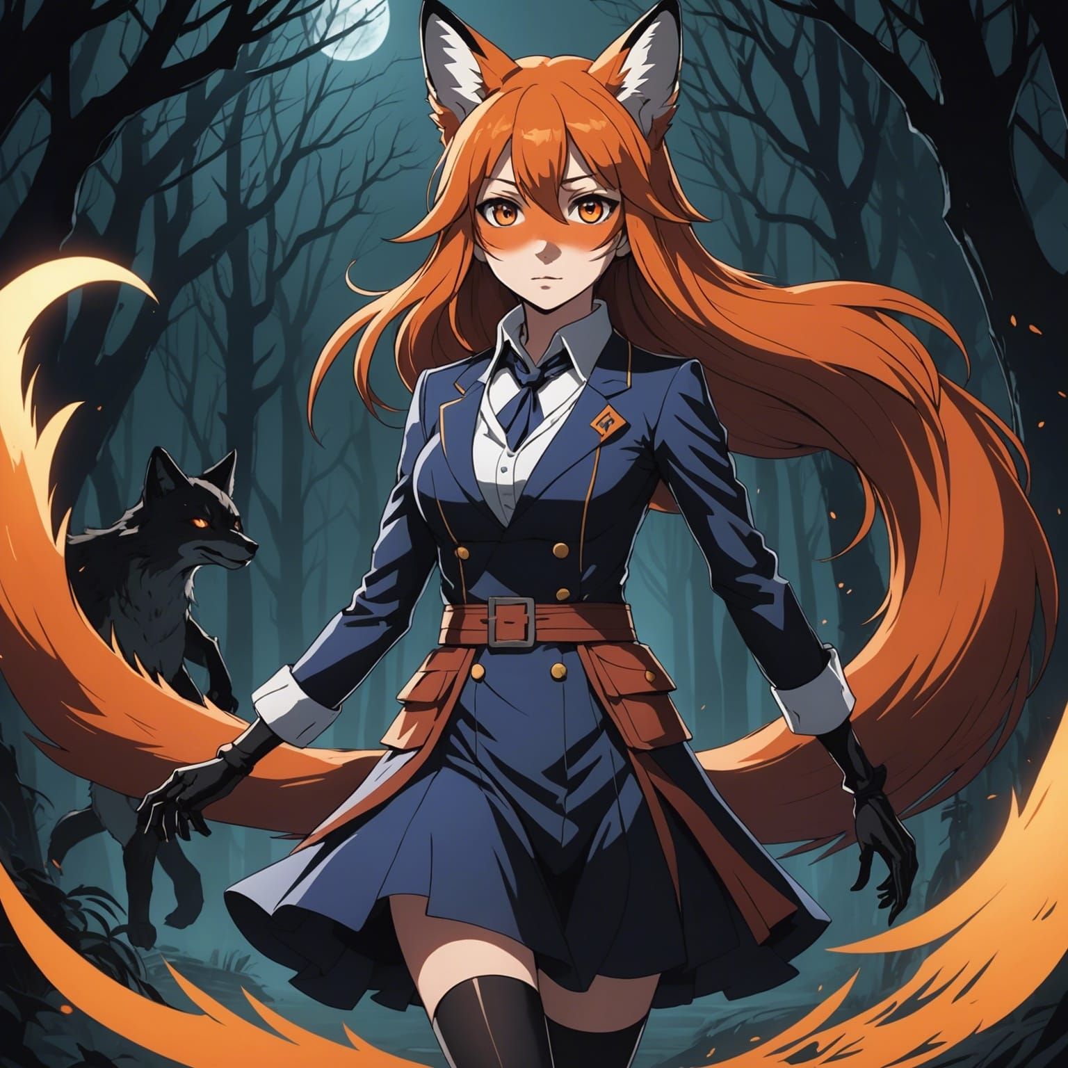 Fox Girl's Dark Spirit Possession: Cel-Shaded Anime Art