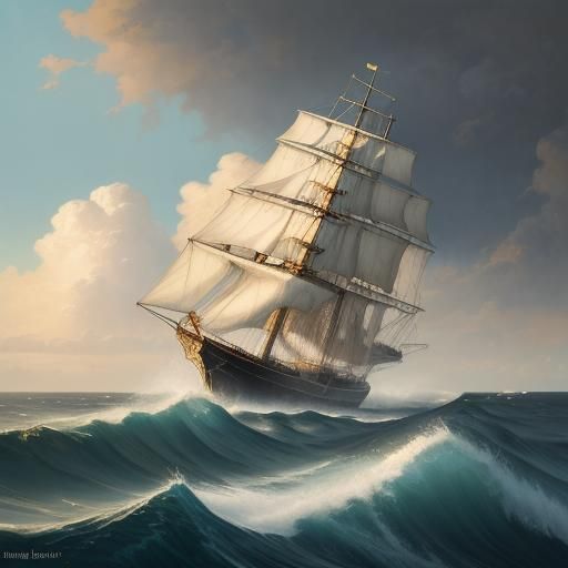 Dramatic Seascape: Sail Ship on a Turbulent Sea