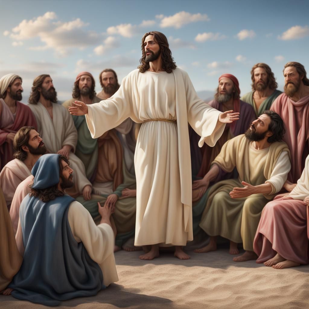 Hyperrealistic Sermon on the Mount with Jesus in Drag