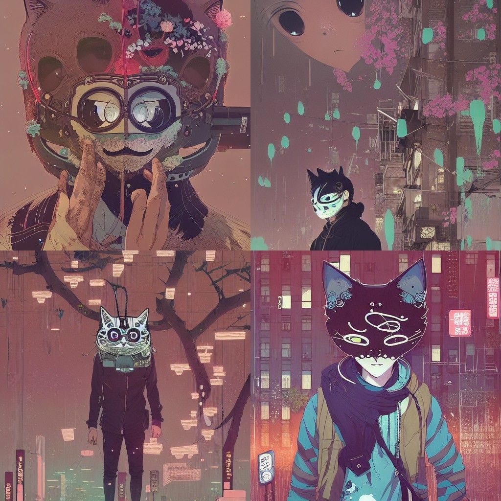 Anime Man with Cat Mask, Detailed Matte Photo