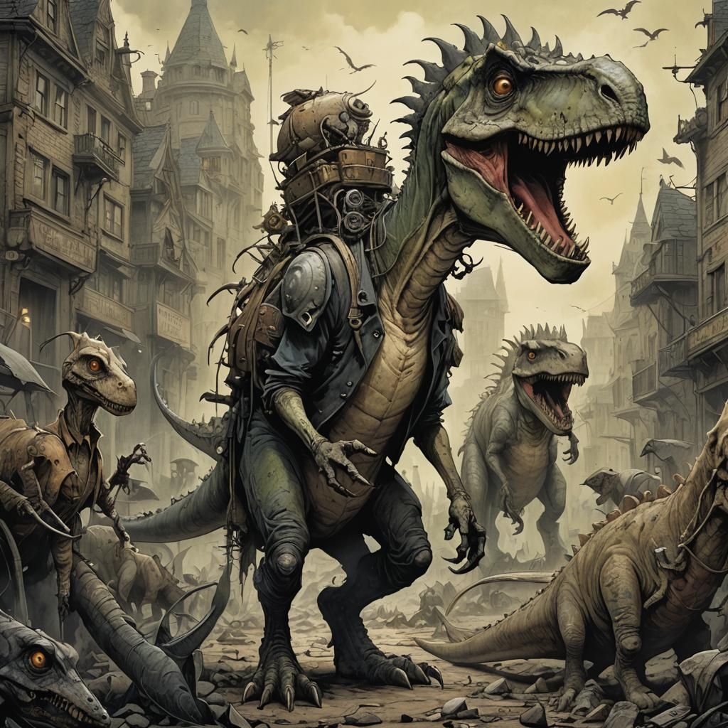 Dinosaur in Dystopian Horror Style