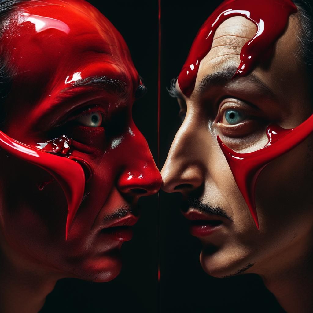 Surreal Split Faces with Crimson Wings