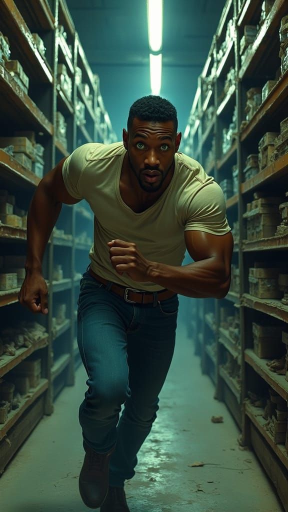 Toned Man Runs Through Industrial Maze with Foreboding Atmos...