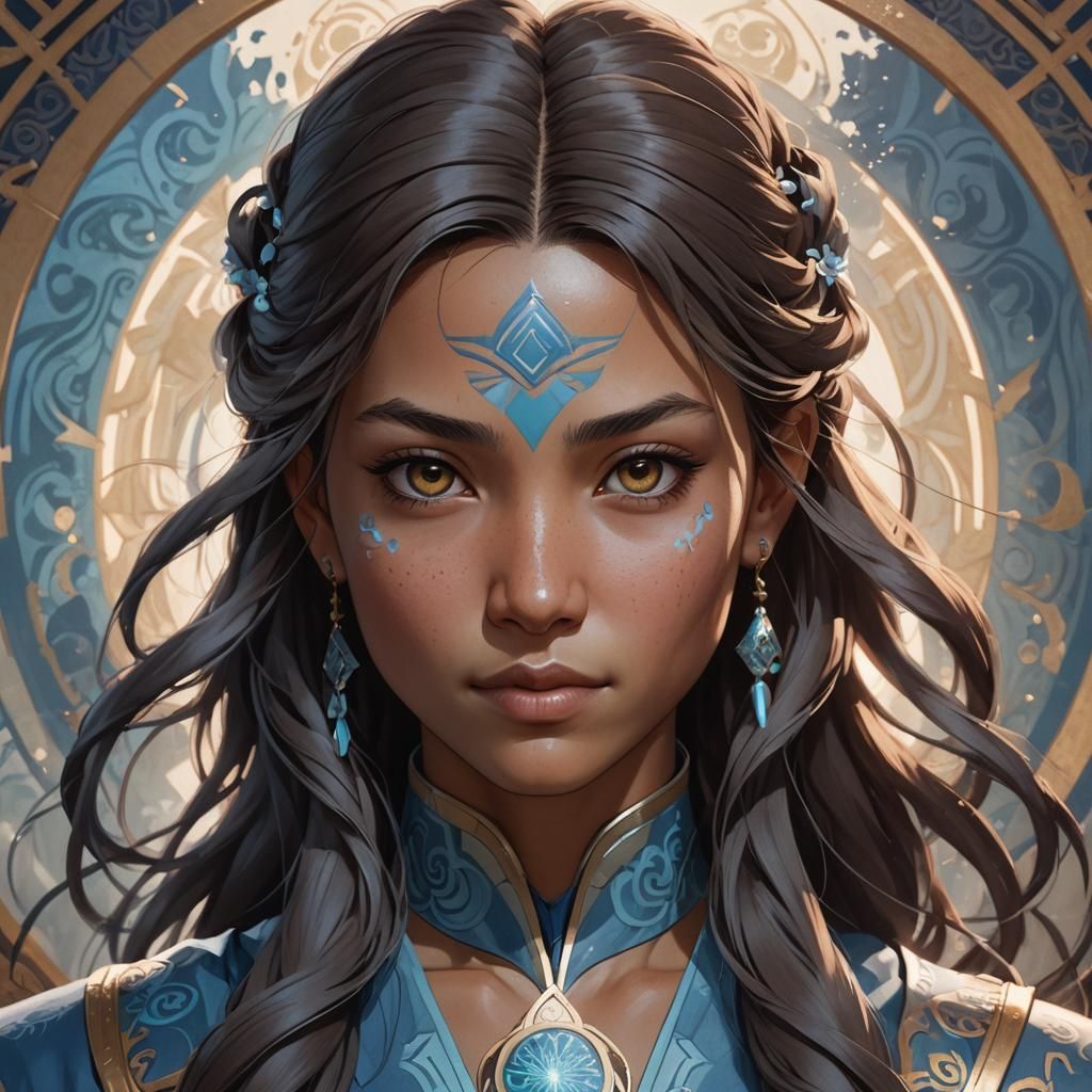 Detailed Portrait of Katara in Digital Art Style