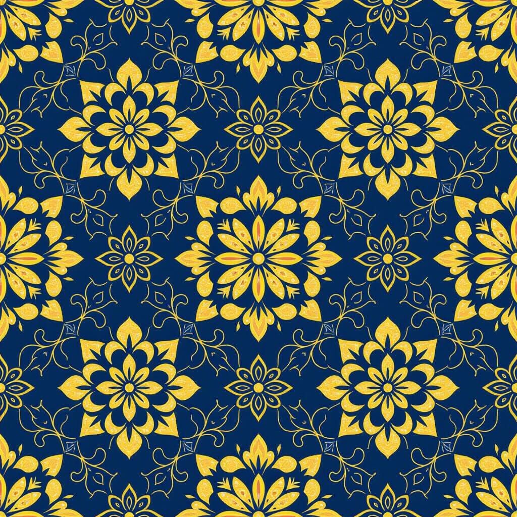 Floral Pattern in Gold and Blue Texture