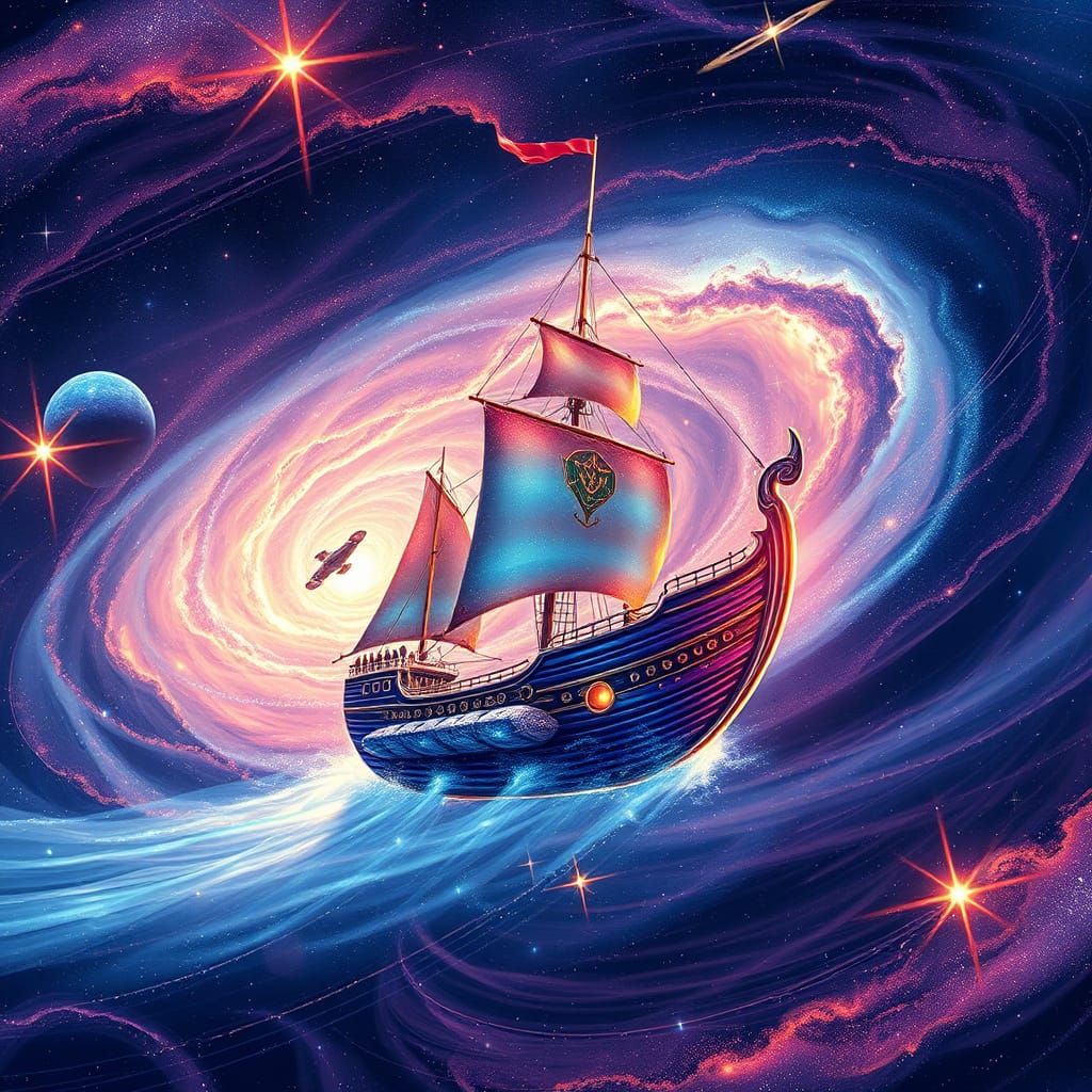 Majestic Space Boat Sails Through the Milky Way Galaxy