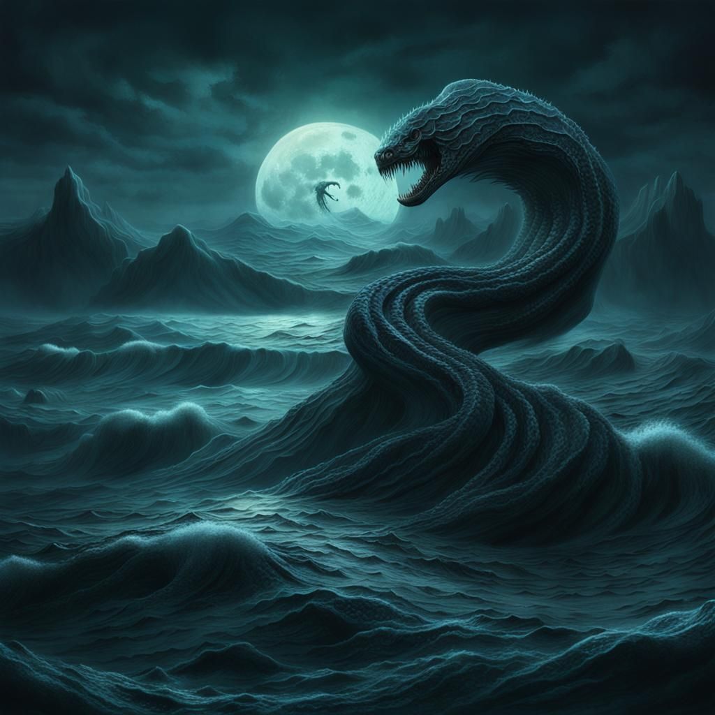 Serpentine Creature Rising: Dark Fantasy Art