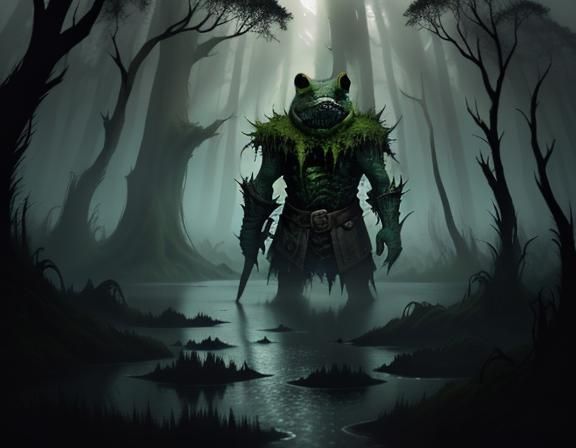 Bullywug Lurking in a Murky Swamp, Ink Illustration