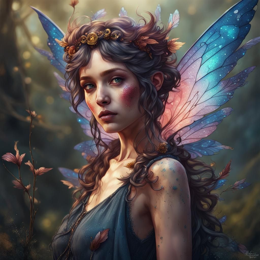 Ink Splattered Fairy Portrait in Detailed Matte Painting