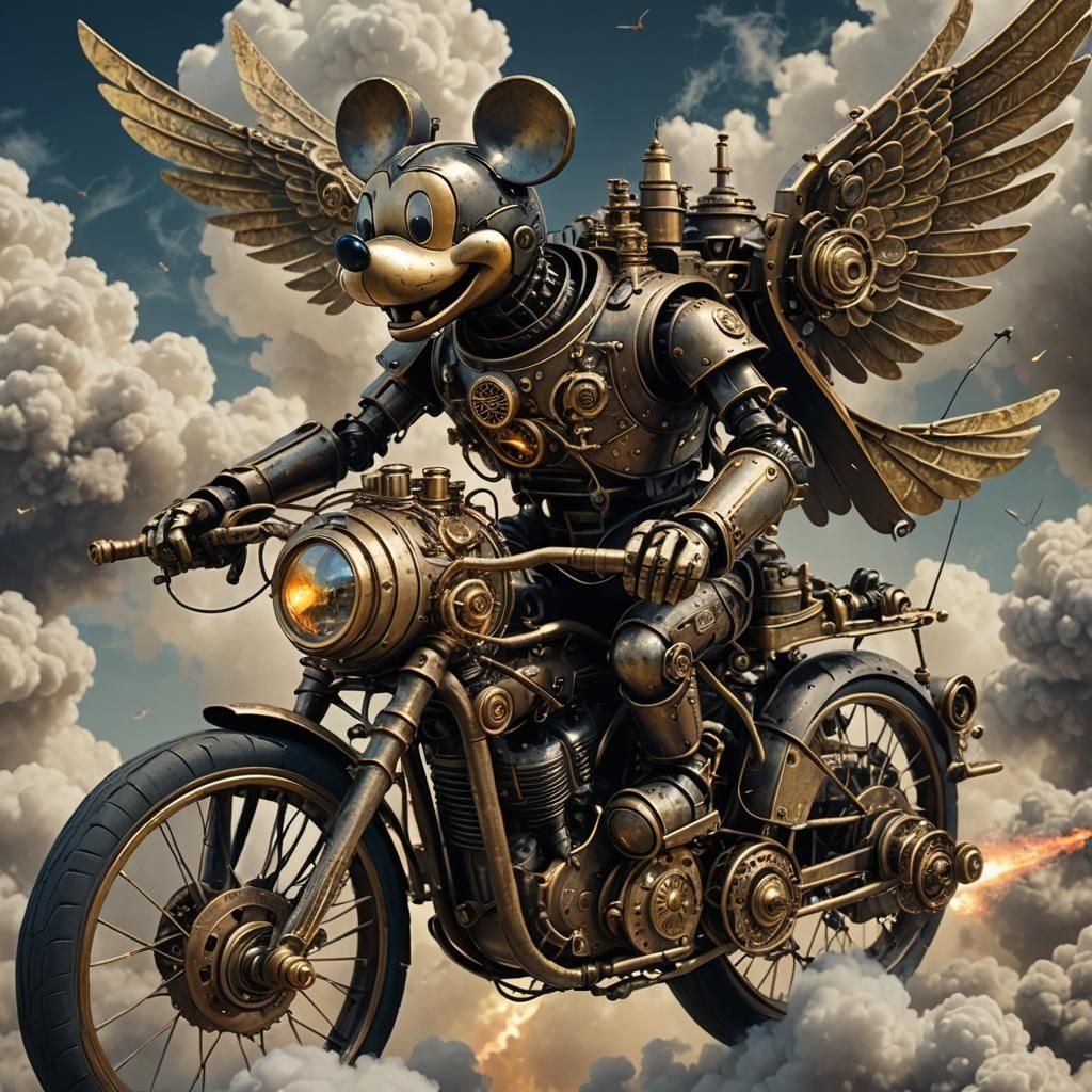 Steampunk Robot Mickey Mouse in Hyperrealistic Macro