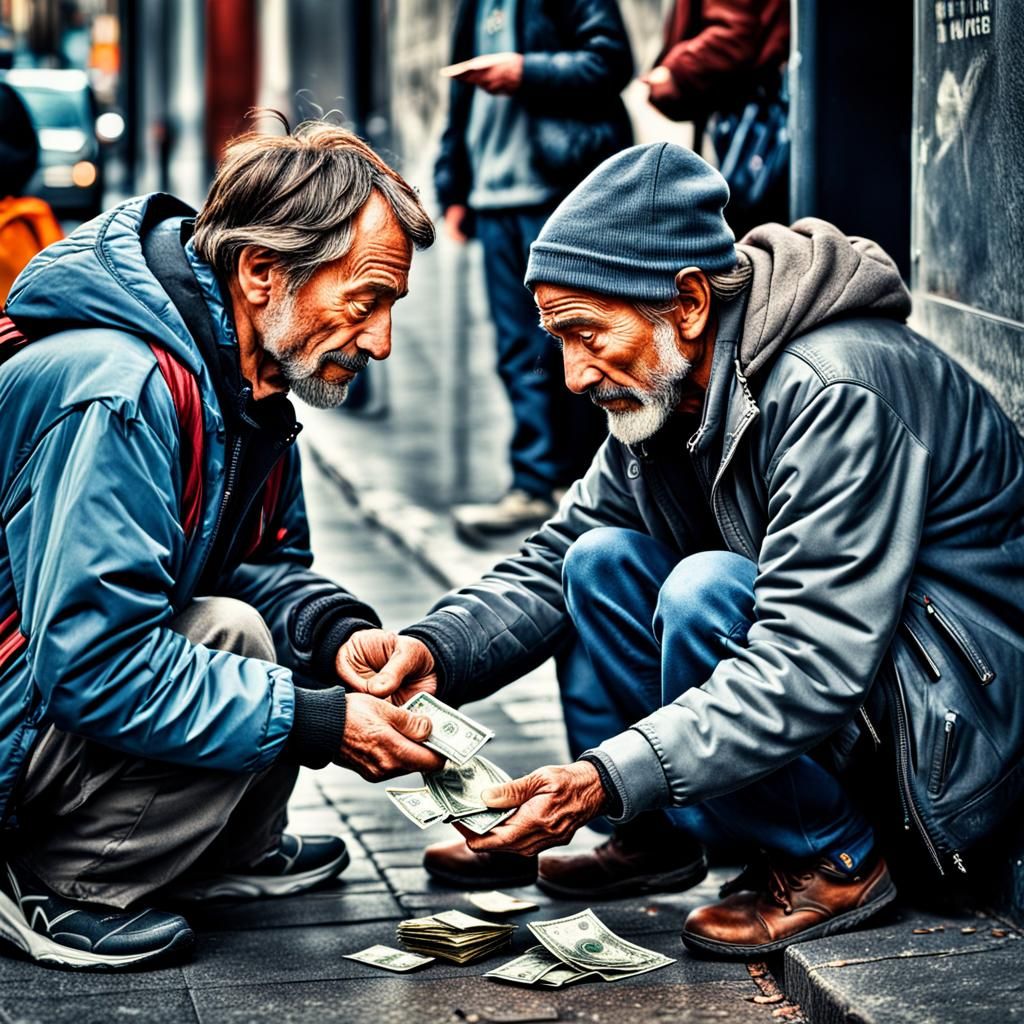 Man Shows Kindness to Homeless Person