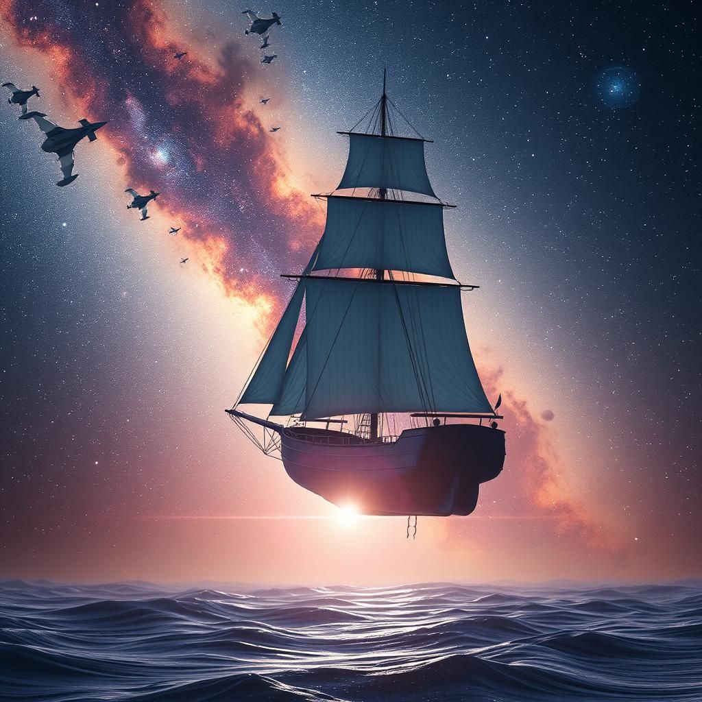 Cosmic Celestial Ship Sails Through Galaxy