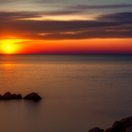 Picturesque Sunset Over Bay with Mountain View