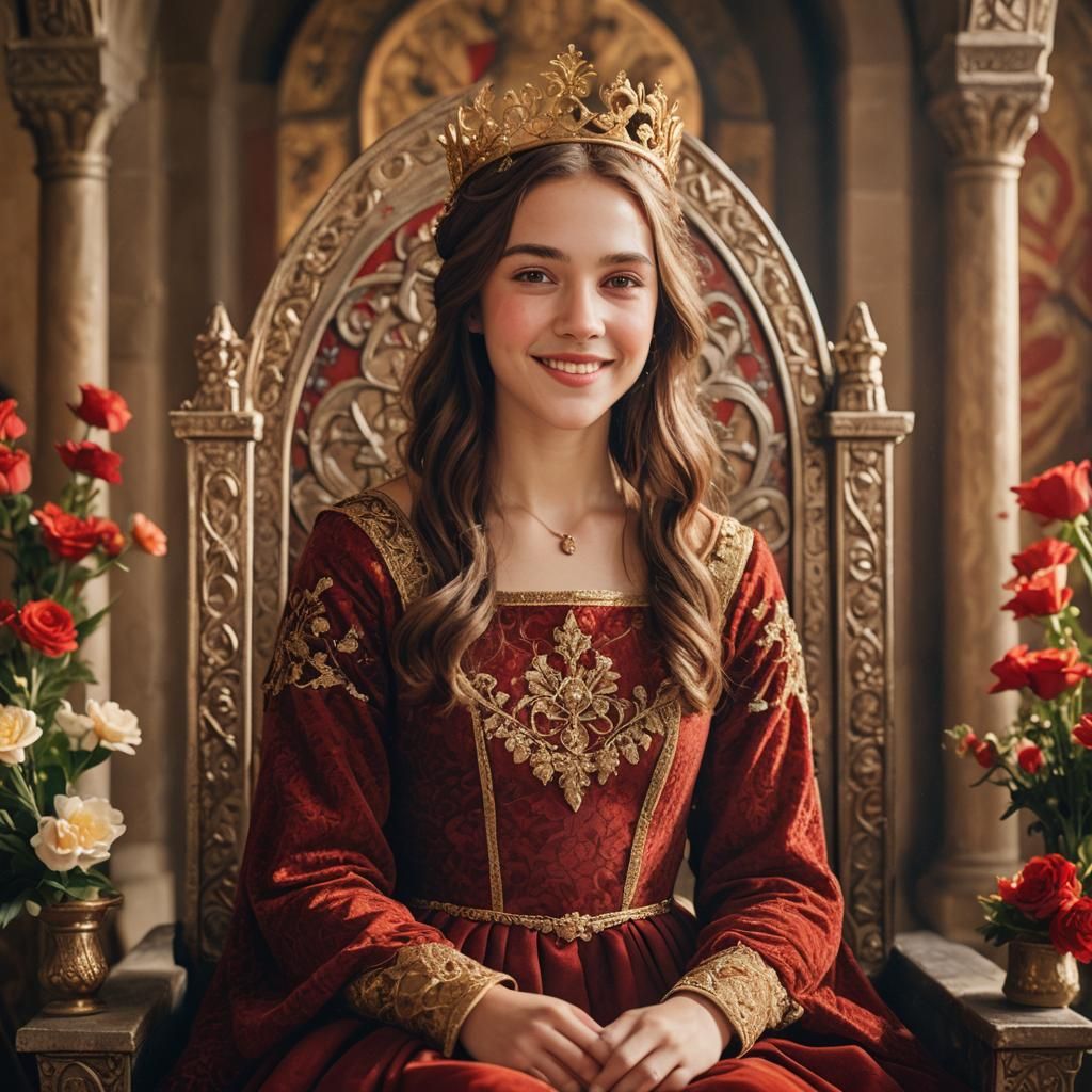 Medieval Portrait of a Girl with Floral Crown