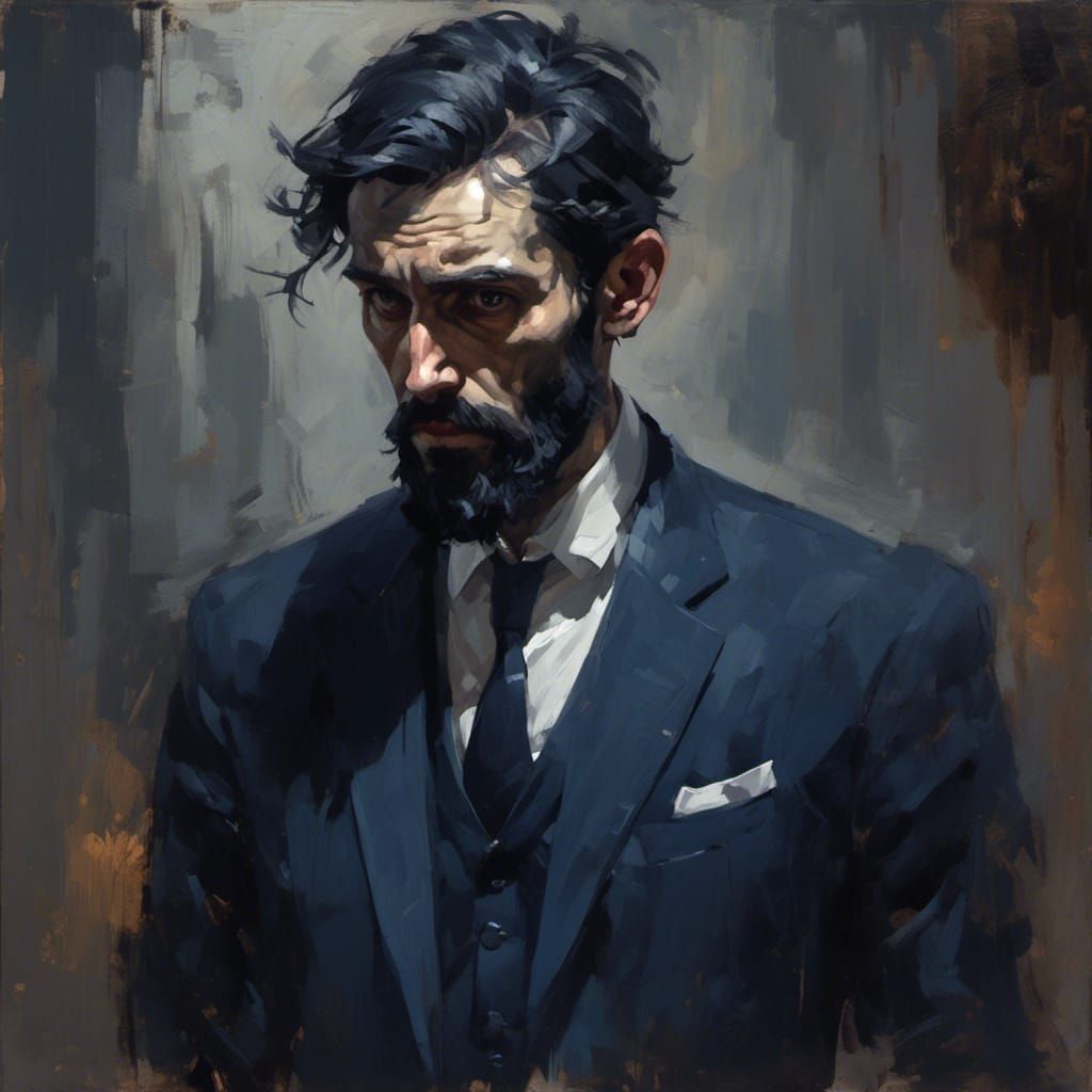 Dramatic Portrait of Pale Man in Dark Suit