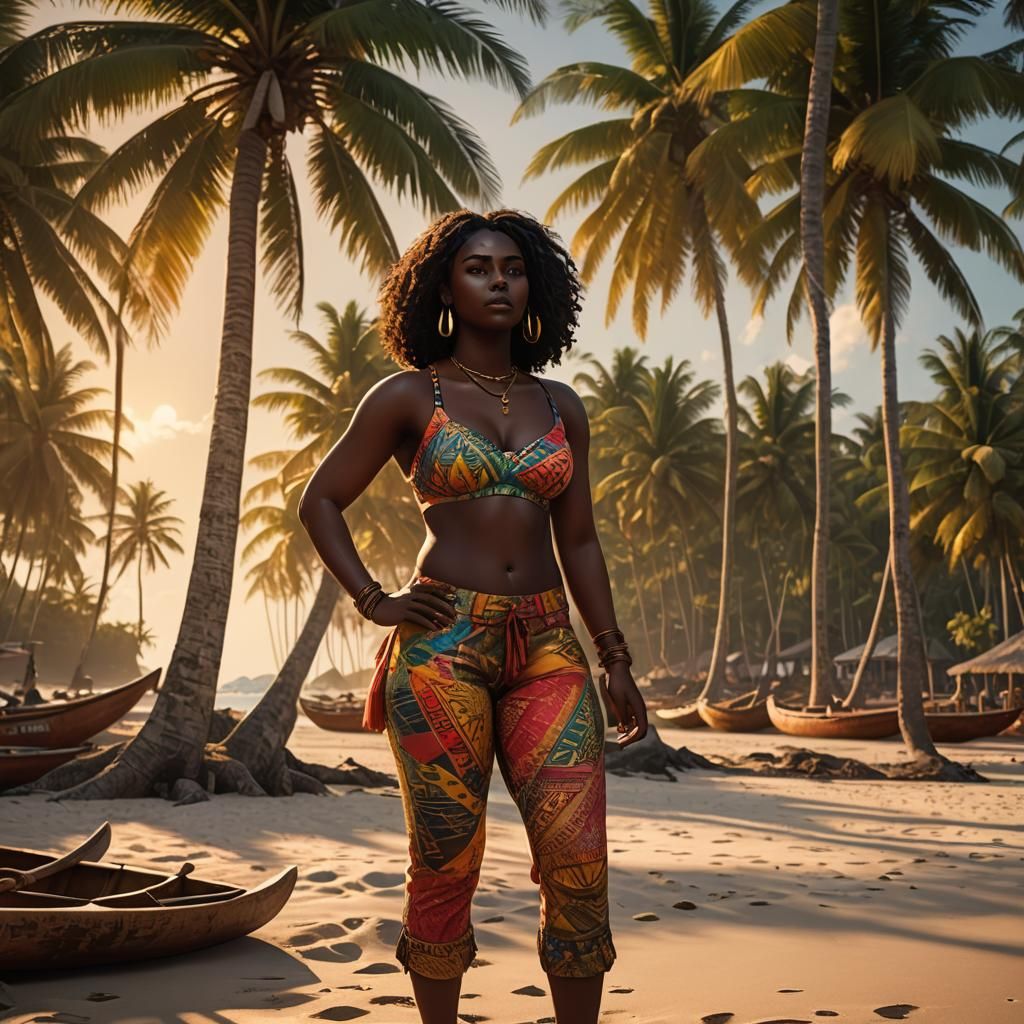 Vibrant Beach Scene Concept Art in Golden Hour
