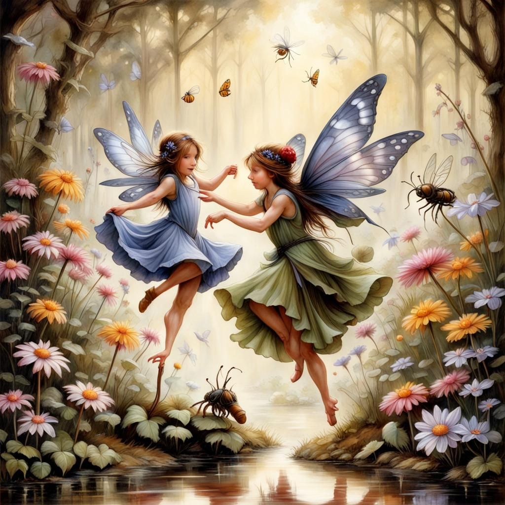 Enchanting Pixies Dancing in Fairytale Garden