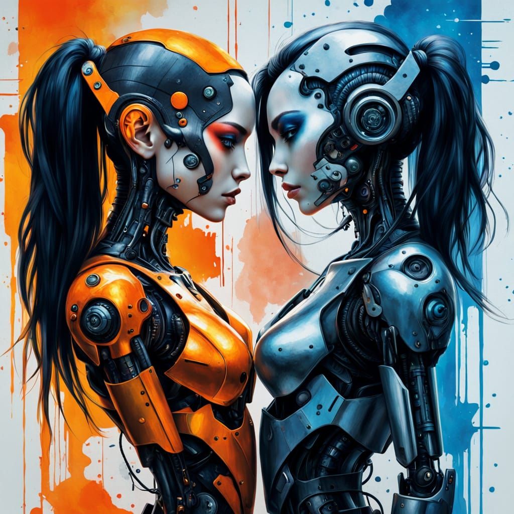 Cyberpunk Androids Share Intimate Moment