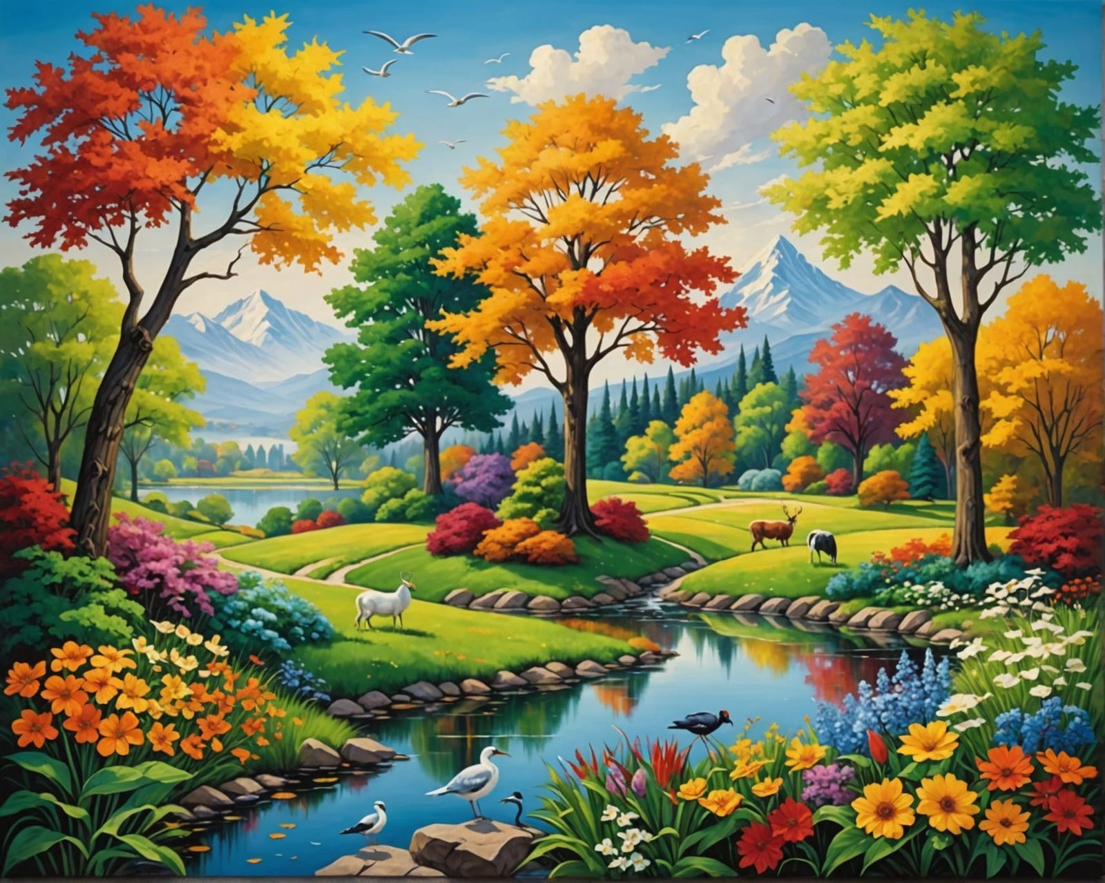 Four Seasons Merge in Dreamy Landscape