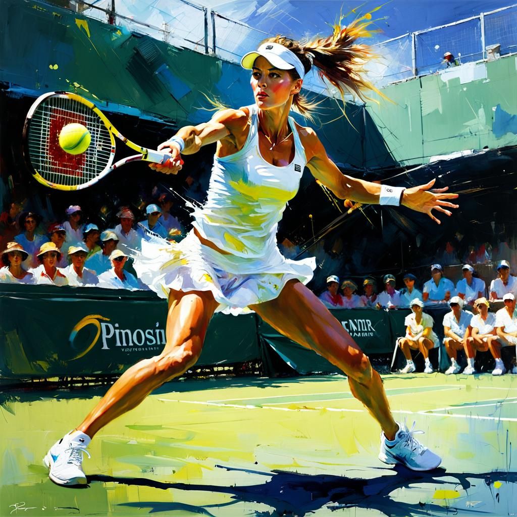 Tennis Player in Action: A Fine Art Painting