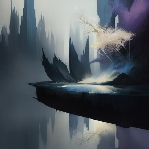 Art Nouveau Skyscraper in Ethereal Waters