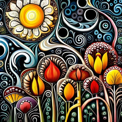 Garden Ecosystem in Mixed Media Abstract Style